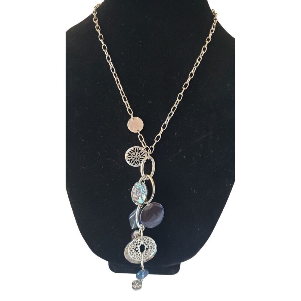 Lia Sophia Neptune Windsong Silvertone Necklace Genuine Abalone Glass Beads